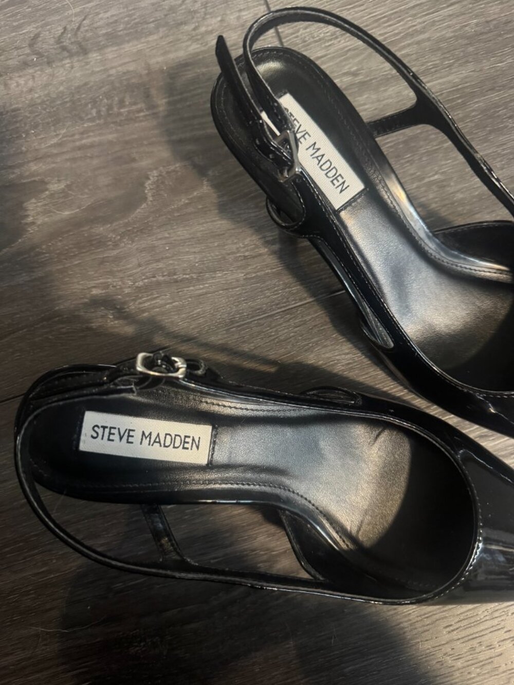Steve Madden Black Patent Slingback Pointed Toe Kitten Heel Size 7 - Picture 2 of 4